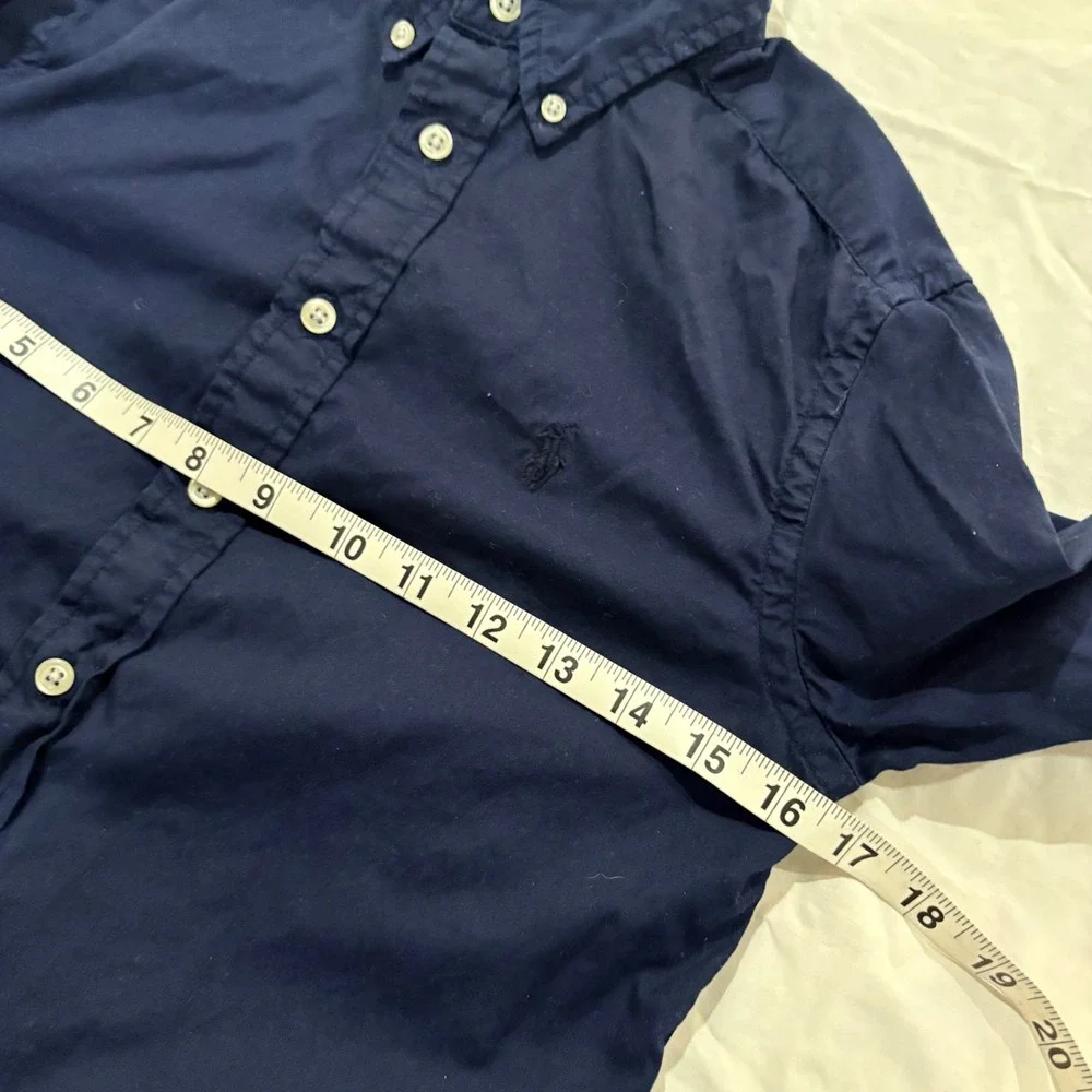 Ralph Lauren Boys‎ Navy Blue Cotton Button Down Shirt Size M 10-12 Long Sleeve